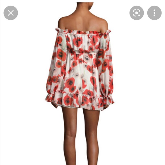 🤍NICHOLAS Poppy Floral Off-the-shoulder Silk mini Dress Red/white ❤️ - Picture 3 of 13